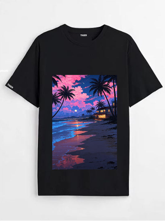 Tiger Store Round Neck Half Sleeve Oversized Printed T-shirt