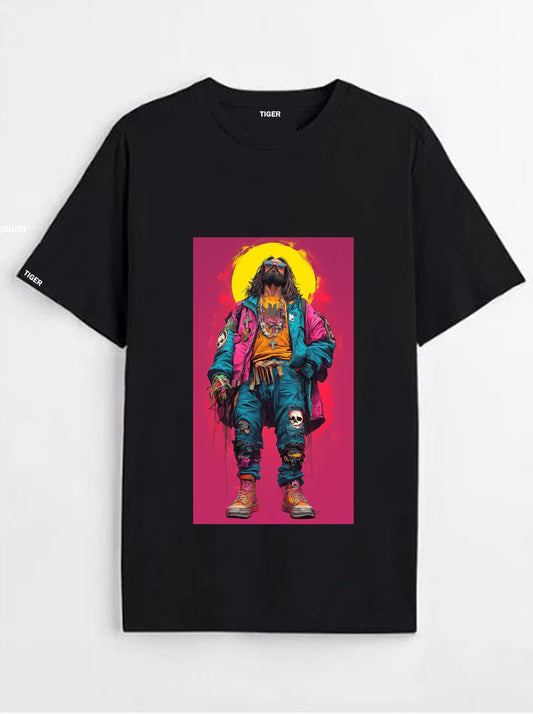 Tiger Store Round Neck Half Sleeve Oversized Printed T-shirt