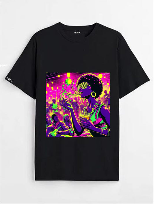 Tiger Store Round Neck Half Sleeve Oversized Printed T-shirt