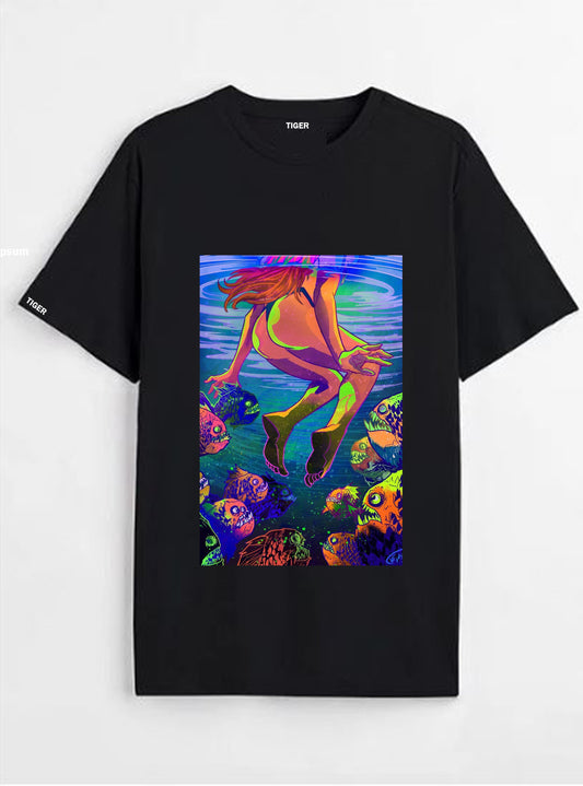 Tiger Store Round Neck Half Sleeve Oversized Printed T-shirt